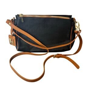 Valentina Italia black pebbled Italian leather triple entry crossbody bag